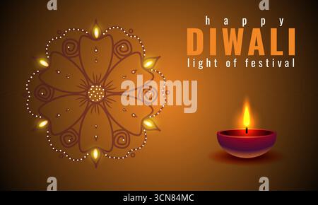Happy Diwali Festival der Lichter, Banner, Poster, Einladung, Design mit dekorativer Diya Lampe. mandala, indisches Lichterfest. Happy Diwali Stock Vektor