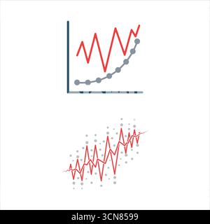 Rote überarbeitete Modelllinie auf grauem Streudiagramm Stock Vektor