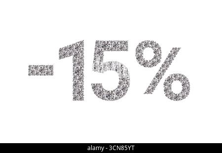 Ein diamantförmiges Schild mit der Zahl 15 drauf. Das Schild ist aus Glitzer und auf weißem Hintergrund Stockfoto