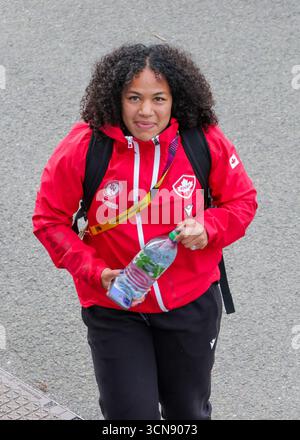 Bristol, Großbritannien. September 2025. Fancy Bermudez (CAN) kommt für das Halbfinale der Rugby-Weltmeisterschaft Neuseeland gegen Kanada im Ashton Gate Stadium an. NUR REDAKTIONELLE VERWENDUNG. NICHT FÜR KOMMERZIELLE ZWECKE. Bristol, Großbritannien © ️ Credit: Elsie Kibue/Alamy Live News Stockfoto