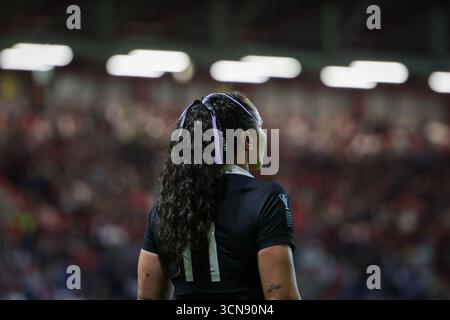 Bristol, Großbritannien. September 2025. Portia Woodman-Wickliffe (NZL) während des Halbfinalspiels Neuseeland gegen Kanada im Ashton Gate Stadium. NUR REDAKTIONELLE VERWENDUNG. NICHT FÜR KOMMERZIELLE ZWECKE. Bristol, Großbritannien © ️ Credit: Elsie Kibue/Alamy Live News Stockfoto
