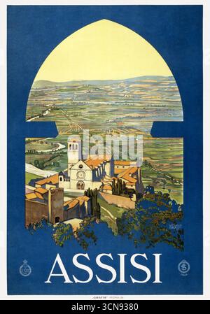 Ein wunderschönes Reiseposter aus dem Jahr 1920 für Assisi in Italien Stockfoto