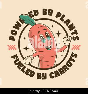 Verspieltes Karotten-Maskottchen mit Sonnenbrille, das kühle, pflanzenbetriebene Vibes verbreitet Stock Vektor