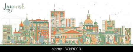 Lugansk City Skyline mit farbigen Gebäuden. Vektorabbildung. Luhansk Stadtbild mit Wahrzeichen. Business Reise und Tourismus Konzept mit modernem und Stock Vektor
