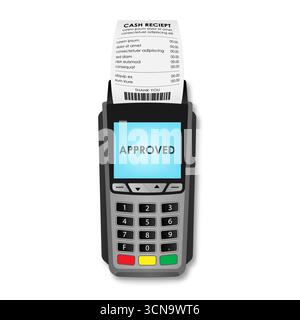 POS – POS-Terminal, Kreditkartenlesegerät mit Barbeleg. Vektorabbildung. Stock Vektor