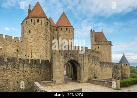 Mittelalterliche Stadt Carcassonne und ihre Festung Burg, Frankreich Stockfoto