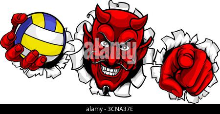Illustration Des Devil Volleyball Ball Sports Maskottchens Stock Vektor