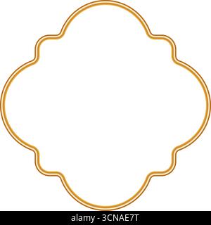 Goldene glänzende Vignette mit 3D-Rand. Geometrischer Zierrahmen mit kunstvoller goldener Verzierung. Für Zertifikate, Auszeichnungen, Stempel, Etiketten, Abzeichen Stock Vektor