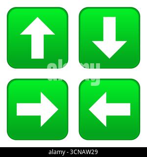 Aufwärts-, Abwärts-, Links- und Rechts-Symbole mit Pfeilen. Vektorabbildung. Stock Vektor