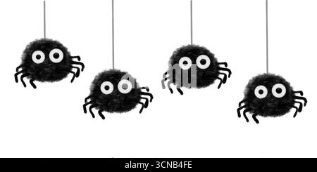 Halloween Spinnen Aquarellrand. Handgezeichnete Zeichentrickzeichnungen des Feiertags. Clip-Art der süßen Spinne. Perfekt für Halloween-Karten. Stockfoto