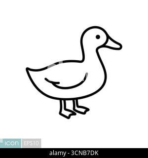 Eine einfache schwarz-weiße Strichgrafik-Ikone einer ganzen Ente. Stock Vektor
