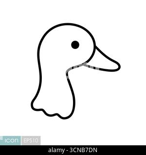 Eine einfache schwarz-weiße Strichgrafik-Ikone eines Entenkopfes. Stock Vektor