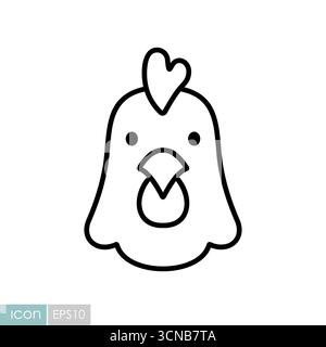 Eine einfache schwarz-weiße Linie Vektor-Ikone eines Hühnerkopfes mit einem Kamm. Stock Vektor