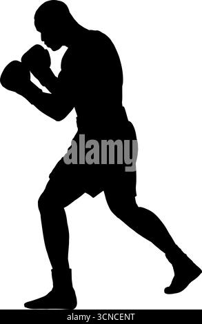 Boxer in einer kämpferischen Haltung Silhouette, Vektor-Illustration. Stock Vektor