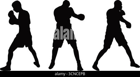 Boxer in einer kämpferischen Haltung Silhouette, Vektor-Illustration. Stock Vektor