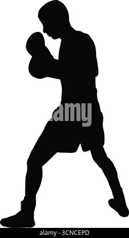 Boxer in einer kämpferischen Haltung Silhouette, Vektor-Illustration. Stock Vektor