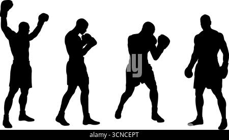 Boxer in einer kämpferischen Haltung Silhouette, Vektor-Illustration. Stock Vektor