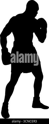 Boxer in einer kämpferischen Haltung Silhouette, Vektor-Illustration. Stock Vektor
