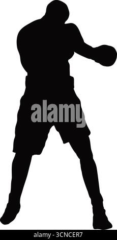 Boxer in einer kämpferischen Haltung Silhouette, Vektor-Illustration. Stock Vektor