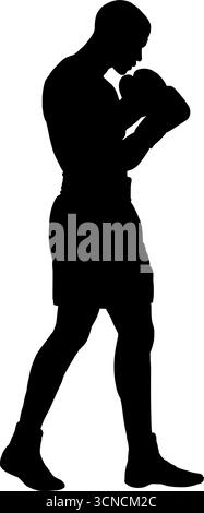 Boxer in einer kämpferischen Haltung Silhouette, Vektor-Illustration. Stock Vektor
