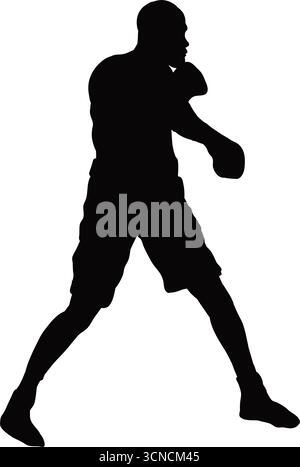 Boxer in einer kämpferischen Haltung Silhouette, Vektor-Illustration. Stock Vektor