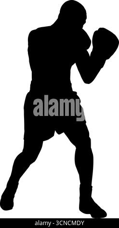 Boxer in einer kämpferischen Haltung Silhouette, Vektor-Illustration. Stock Vektor