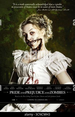 Pride and Previdence and Zombies (2016) von Burr Steers mit Lily James, Sam Riley und Jack Huston. Eine witzige Neuinterpretation von Jane Austens klassischem Roman mit Horror-Twist, mit Romantik aus der Regency-Ära und einer Zombie-Apokalypse. Foto eines original britischen Posters aus dem Jahr 2016, das NUR FÜR REDAKTIONELLE ZWECKE VERWENDET WIRD. Quelle: BFA/Lionsgate Stockfoto