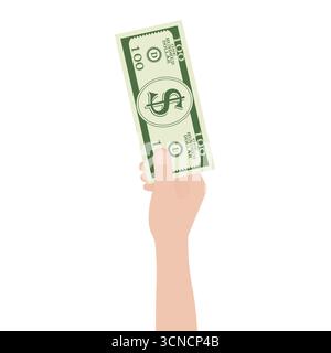 Hand hält Dollarwechsel oder Bargeld. Wachstum von Geld, Sparen und Investitionen. Vektorabbildung. Stock Vektor