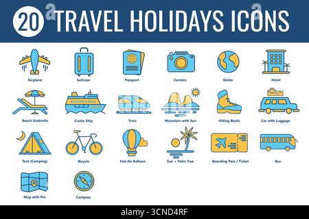 Sammlung von Reise- und Urlaubssymbolen Stock Vektor