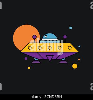 Pixel Art UFO Raumschiff: Retro Sci-Fi Design Element, Design for T-Shirt Stock Vektor