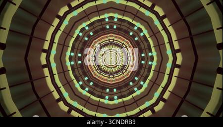 Wirbelnde geometrische Formen und leuchtende Farben bilden einen hypnotischen Tunnel. Das komplizierte Design zeigt eine Reihe konzentrischer Kreise, die den VI in ihren Bann ziehen Stockfoto