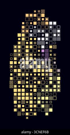 Katar, die Form des Landes, gebaut aus farbigen Zellen. Digitale Karte von Katar auf dunklem Hintergrund. Große quadratische Blöcke. Stock Vektor