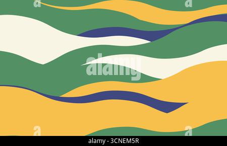 Abstraktes, nahtloses Wellenmuster in Gelb, Grün, Creme und Blau. Perfekt für Hintergründe, Textilien oder Website-Design. Ruft Fließgefühle hervor, Stock Vektor