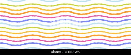 Handgezeichnetes Regenbogenmuster. Nahtloses Design mit weichen, verspielten Streifen für Dekor, Textilien, Tapeten, Stoff und Geschenkverpackungen Stock Vektor
