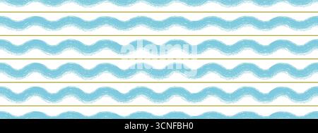 Baby-Wellenmuster mit Kreide- und Scribble-Textur. Nahtlose blaue Wellenstreifen für Dekor, Textilien, Tapeten, Stoff und Geschenkverpackung Stock Vektor