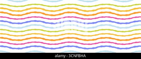 Handgezeichnetes Regenbogenmuster. Nahtloses Design mit weichen, verspielten Streifen für Dekor, Textilien, Tapeten, Stoff und Geschenkverpackungen Stock Vektor