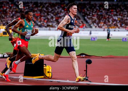 Jakob Ingebrigtsen aus Norwegen trat 5000 am 21. September 2025 im Japan National Stadium bei der Leichtathletik-Weltmeisterschaft Tokio 2025 des 9. Tages im Japan National Stadium an. (Foto: Marcel ter Bals/MTB-Photo/Alamy Live News) Stockfoto