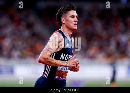 Jakob Ingebrigtsen aus Norwegen trat 5000 am 21. September 2025 im Japan National Stadium bei der Leichtathletik-Weltmeisterschaft Tokio 2025 des 9. Tages im Japan National Stadium an. (Foto: Marcel ter Bals/MTB-Photo/Alamy Live News) Stockfoto