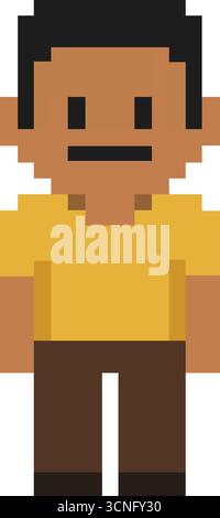 Niedlicher, pixeliger Charakter, der sich perfekt für Retro-Spiele oder Projekte im Bereich Design von Bildungsinhalten und kreativen Projekten eignet Stock Vektor