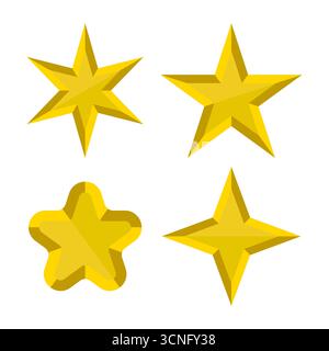 Shapes Kollektion Mit Glänzenden Goldenen Sternformen. Perfekt für Auszeichnungen, Erfolge, Abzeichen, Dekorationen, Feiern oder digitale Spielelemente. Stock Vektor