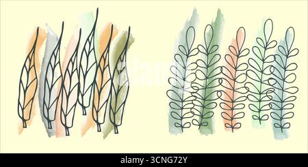 Abstrakte Herbstbäume mit Aquarellblättern Illustration Stock Vektor