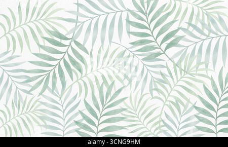 Aquarellhintergrund – minimales tropisches Blattmuster in neutralen Pastelltönen Stockfoto