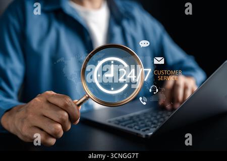 24 7 Kundendienstkonzept. Online-Helpdesk, technischer Support, Kommunikation, Anruf Stockfoto
