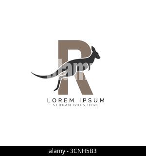 Letter R-Logo-Konzept mit Känguru-Design. Das Alphabet R mit der großartigen Kombination des Känguru-Symbols Stock Vektor