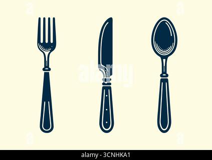 Bestecksymbol. Löffel, Gabeln, Messer. Restaurant Business Konzept. Abbildung des Piktogrammvektors Stock Vektor