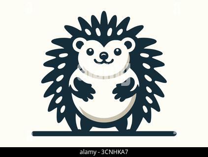 Igel. Schwarz-weiß isoliertes Symbol, Logo, Aufkleber, Abzeichen, Piktogramm. Vektorabbildung Stock Vektor
