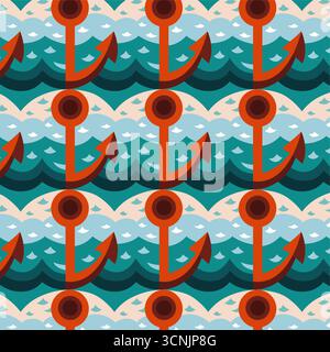 Nahtloses Muster mit Piratenanker in flachem Design Stock Vektor