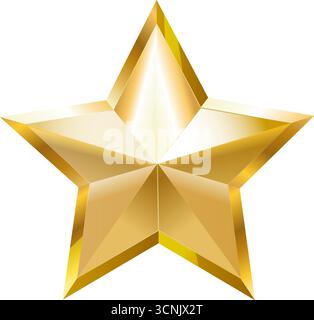 Goldstern isoliert mit Gold-Metallic-Effekt. Element für Auszeichnungen, Medaillen, Bewertungsbezeichnung, Status. Goldenes 5-Sterne-Hotel Stock Vektor