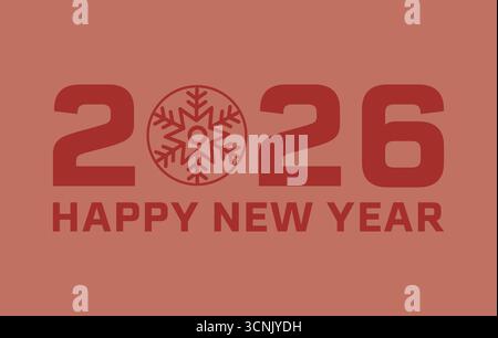 2026 Happy New Year Vektor mit Schneeflocken-Symbol und fetten roten Text, Stock Vektor Stock Vektor