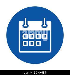 Ein blaues kreisförmiges Symbol mit einfachem Kalenderdesign, perfekt für Zeitmanagement, Organisation und Planung in verschiedenen digitalen und gedruckten Anwendungen Stock Vektor